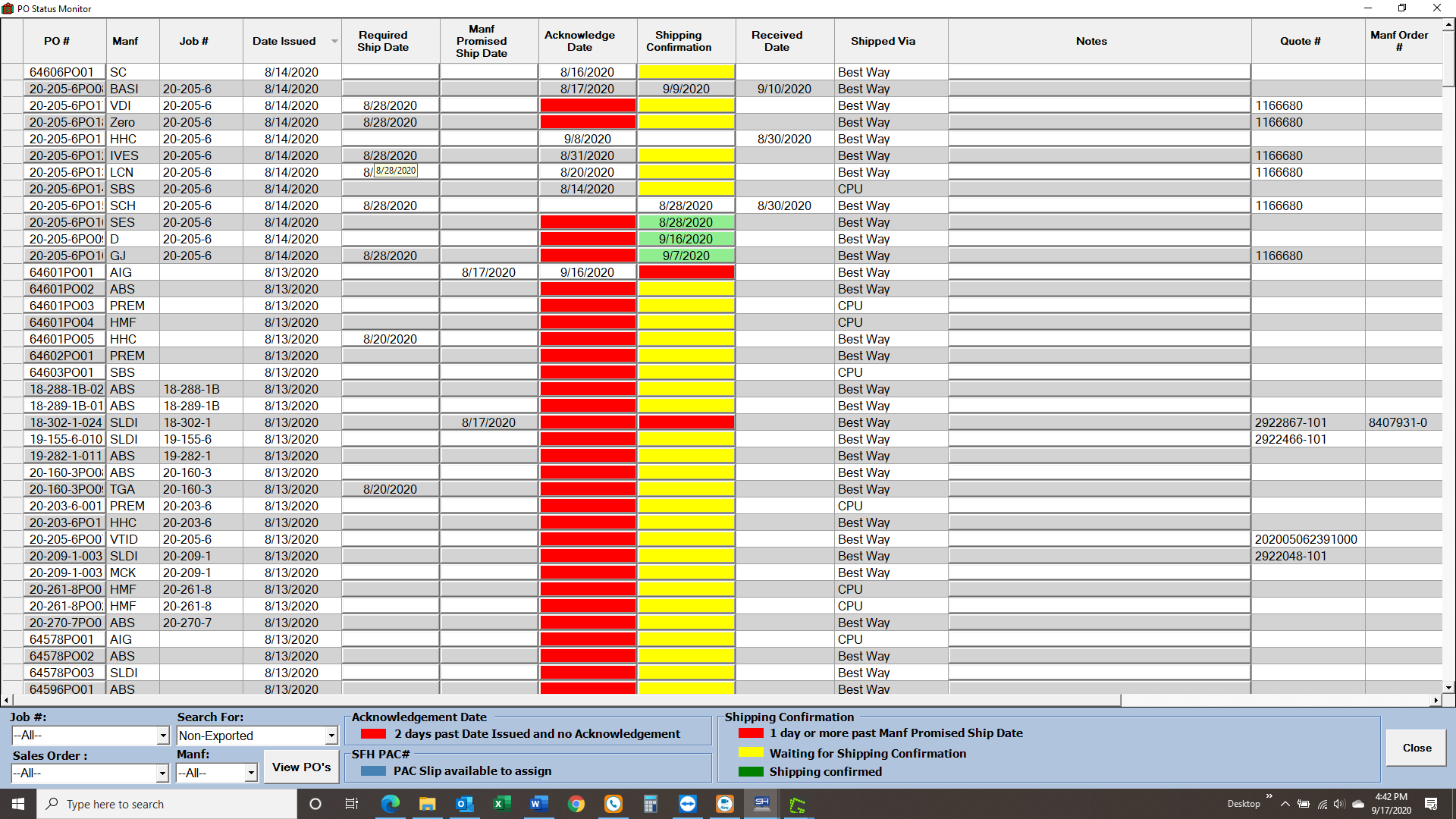 Monitor all your open POs color coded to early alert you to correct possible issues.